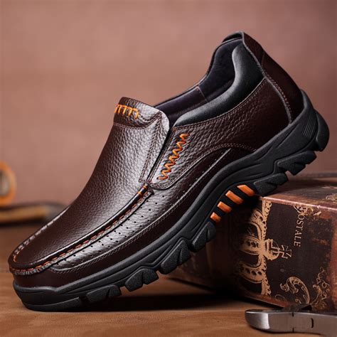 Men Genuine Leather Waterproof Non-Slip Soft Slip-On Casual Shoes - CBK ...