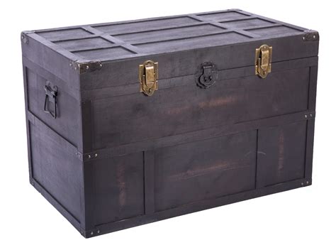 Antique Style Large Dark Wooden Storage Trunk with Lockable Latch ...