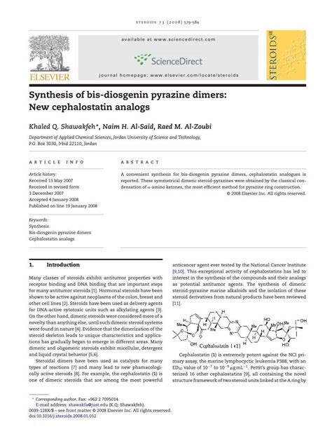 Synthesis of bis-diosgenin pyrazine dimers: New cephalostatin analogs - [Download PDF]