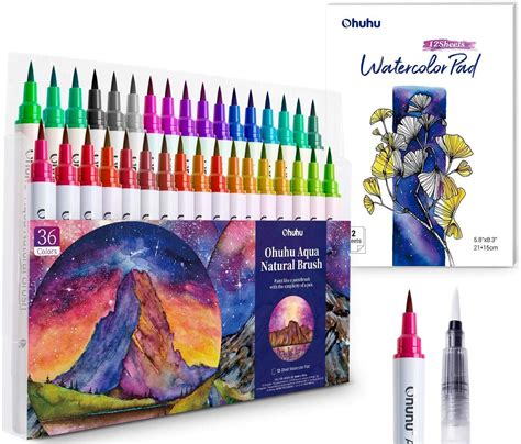 Ohuhu 36-Color Watercolor Brush Markers Set