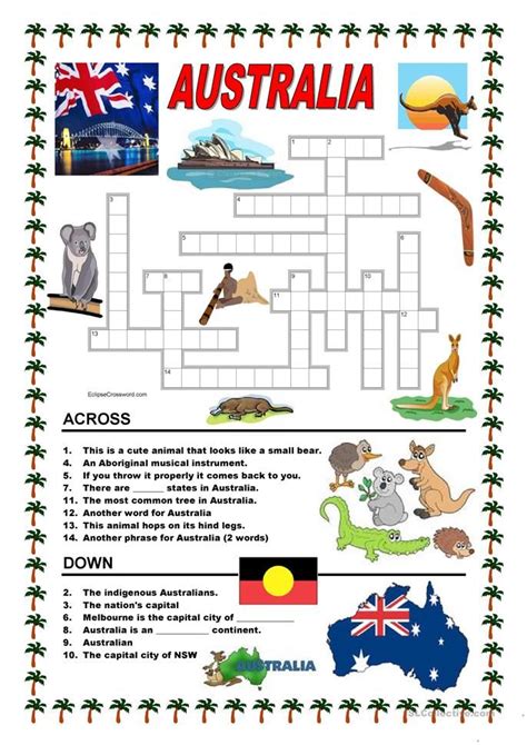 Australia - crossword 1 | Australia school, Australia crafts, Australia