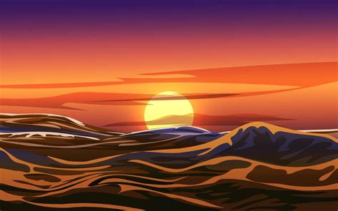 Sunset vector background with ocean waves 9169468 Vector Art at Vecteezy