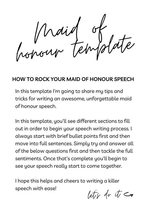 Maid of Honour Speech Template Wedding Speech Checklist Wedding Bridal ...