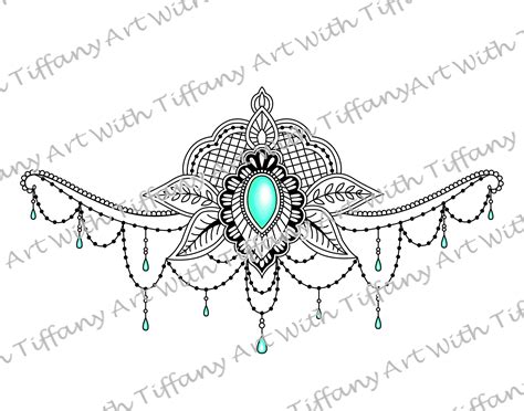 DIGITAL FILE: Lotus Flower Mandala Gemstone Underboob Tattoo Ornament Jewel Gem Design With ...