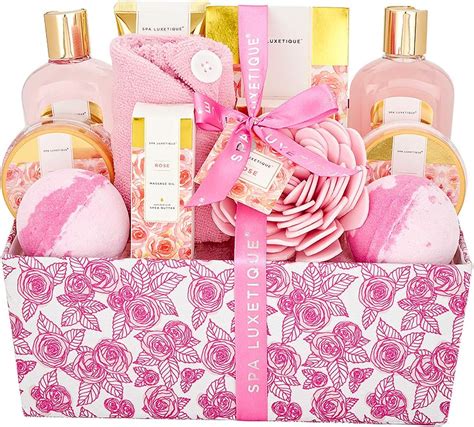 Spa Luxetique Bath Spa Gift Baskets Rose, Premium 12pc Gift Baskets for Women, Home Spa Gift Set ...