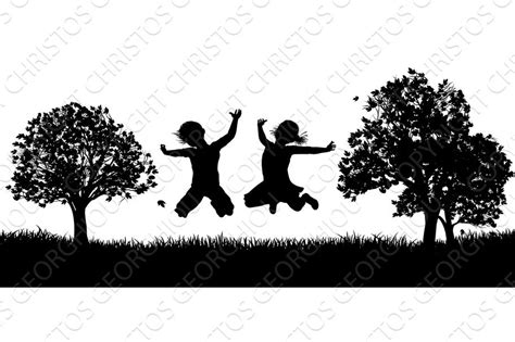 Happy Children in the Park Silhouette | Healthcare Illustrations ...