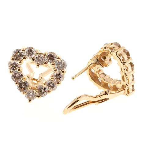 Diamond Gold Heart Shaped Earrings For Sale at 1stdibs