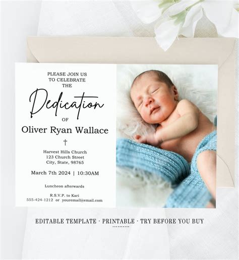 BABY DEDICATION Invitation Template, Editable in Canva, Minimalist Design, Add Baby Photo ...