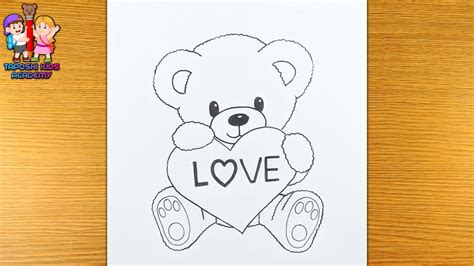 How To Draw A Teddy Bear Holding A Heart - YouTube