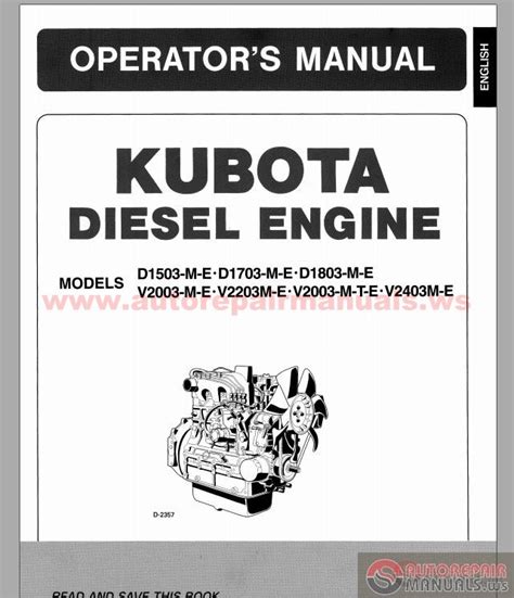 Kubota Diesel Engine D1503,D1703,D1803,V2003,V2403 Operator's Manual ...