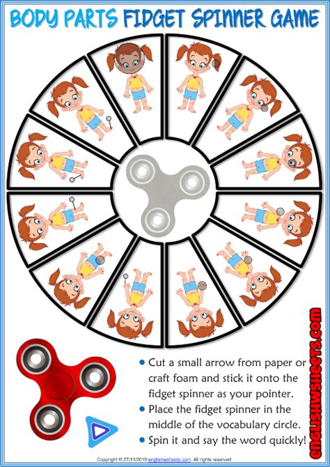 Body Parts ESL Printable Fidget Spinner Game For Kids