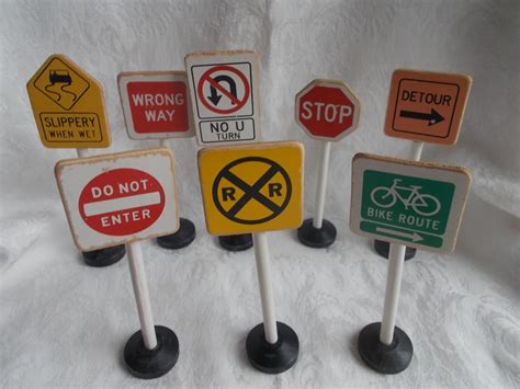 Vintage Toy Traffic Signs Wood Miniature by TremendousTreasures