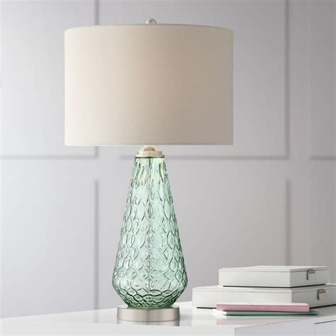 360 Lighting Modern Table Lamp Green Glass White Drum Shade for Living Room Bedroom Bedside ...