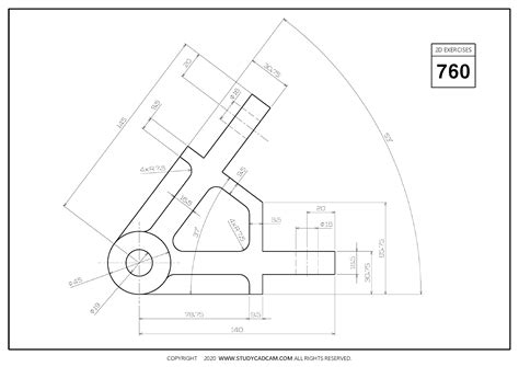 2D CAD EXERCISES 760 - STUDYCADCAM Autocad Isometric Drawing, Paper Mechanics, Model Drawing ...