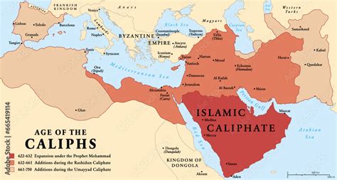 The age of the Caliphs, history map of the Islamic Caliphate from 622 ...