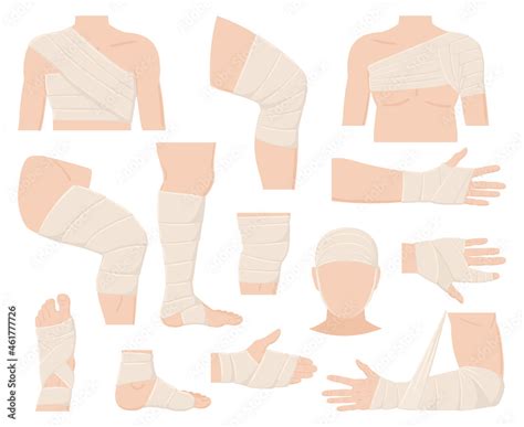 Cartoon physical injured body parts in bandage applications. Bandaged ...