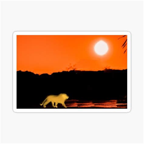 "Vintage Retro Sunset Art of Zoo~ Lion Looking At Sunset - Silhouette of Lion Facing An Orange ...