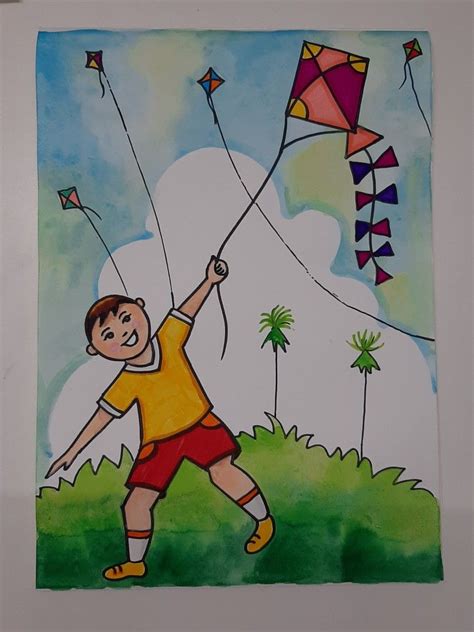 Makar sankranti drawing ideas ,kite flying kids drawing ideas | Mỹ ...