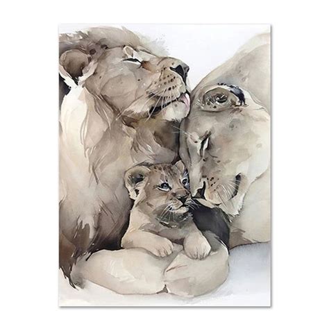 Watercolor Lion Family - 50X70cm Unframed / F | Lion painting, Watercolor lion, Lion art