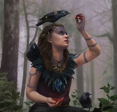 Crow Clan Druid, berry, girl, clan, crow, aleksandra wojtas, druid, art, luminos, HD wallpaper ...