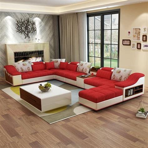 Luxury Modern U Shaped Leather Fabric Corner Sectional Sofa Set Design – My Aashis