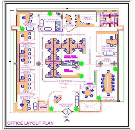 Office Furniture Layout Plan DWG Drawing Download (65'x65') | Plan n ...