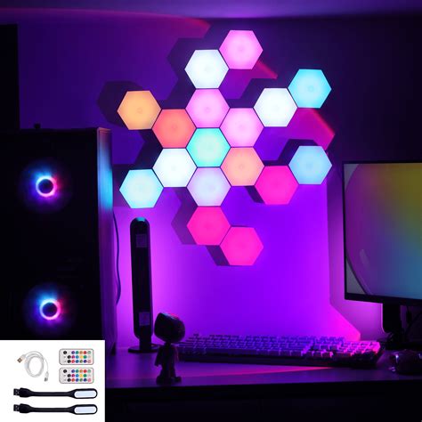 Hexagon Lights, RGB LED Wall Lights with Remote, Smart DIY Touch Sensitive for Game Room Decor ...