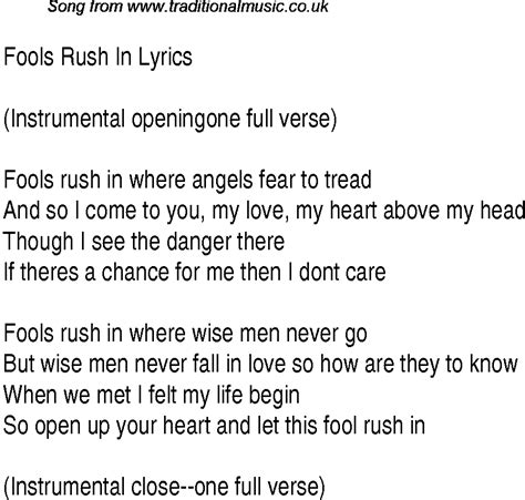 1940s Top Songs: lyrics for Fools Rush In(Glen Miller)