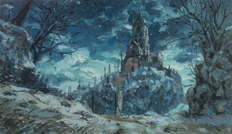 ArtStation - Painted World of Ariandel, Nikolay Lobzov Medieval Dragon, Medieval Paintings, Dark ...