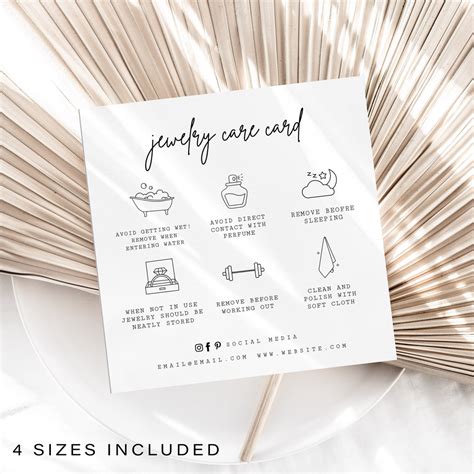 Editable Jewelry Care Card Template, Printable Square Care Guide, Add ...