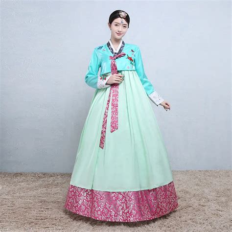 National Women Korean Traditional Dress Hanbok Embroidery Korean Ancient Palace Hanbok Dress ...