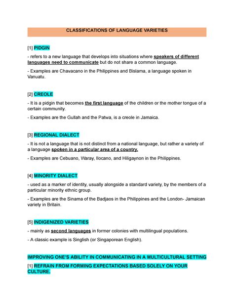 Classifications of Language Varieties - CLASSIFICATIONS OF LANGUAGE ...