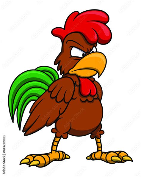 Angry chicken cartoon illustration. Isolated image on white background. Rooster farm animal ...