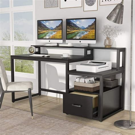 Tribesigns59 inch Computer Desk with Storage Shelves and File Drawer, Large Home Office Desk ...