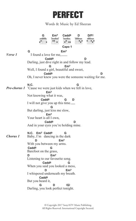 Perfect Partitions | Ed Sheeran | Accords/Lyrics pour Guitare Guitar Chords Beginner Songs ...