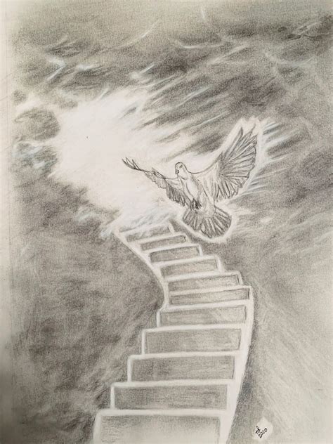 Stairway to heaven, doves, clouds, pencil art | Jesus drawings, Christian drawings, Jesus art ...