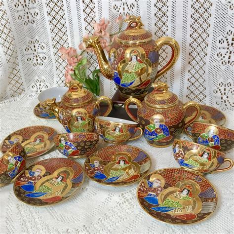 Vintage Japanese Eggshell Porcelain Tea Set for 6 Kannon Goddess of Mercy with Dragons - Wickstead's