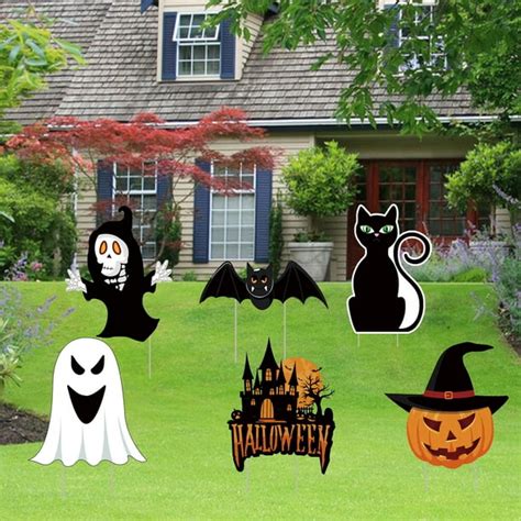 6PCs Halloween Yard Decorations Corrugate Outdoor Stake Signs for Lawn Yard Plastic Prop ...