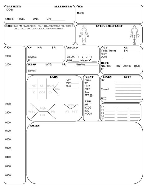 Critical Care Icu Report Sheet Template