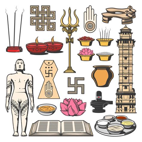 Religion Symbol Vector PNG Images, Jainism Indian Religion Symbols With ...