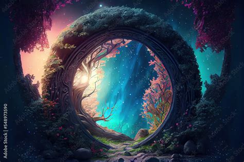 fantasy magical portal opening to another world as concept art for book illustration Stock ...