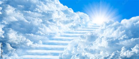 Stairway Curving Through Clouds Into The Light Of Heaven With Blue Sky ...