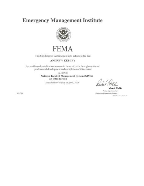 Fema Certificate