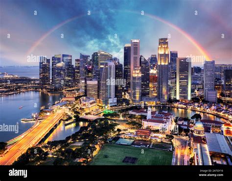 Singapore cityscape with rainbow, Asia Stock Photo - Alamy