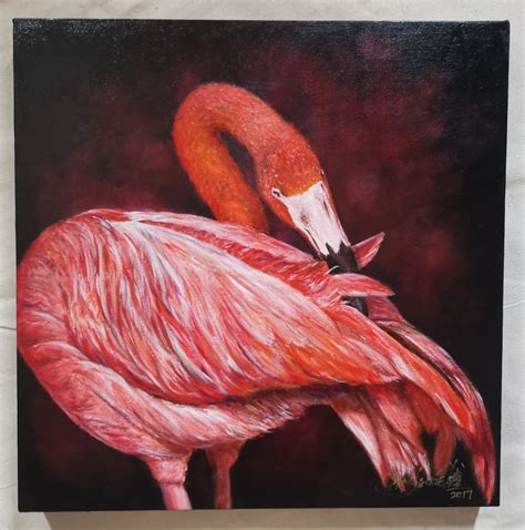 Original acrylic painting of Flamingo on Canvas, Hobbies & Toys ...