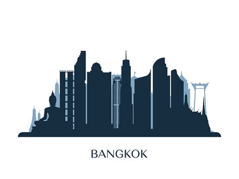 Bangkok Skyline Monochrome Silhouette Vector Illustration Stock Illustration - Download Image ...