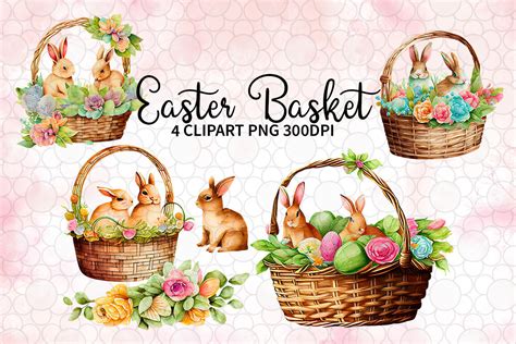 04 Files For Easter Rabbit Basket PNG Watercolor Clipart Dig - Inspire Uplift