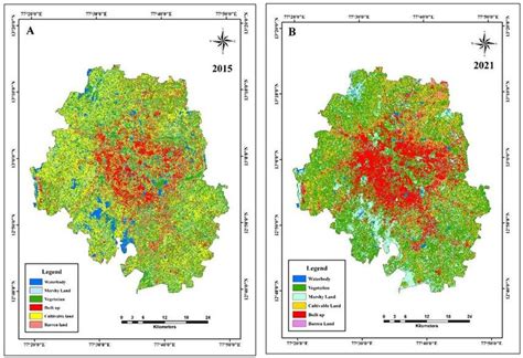 Landuse of Bangalore Urban in 2015 (A) and 2021 (B) | Download ...