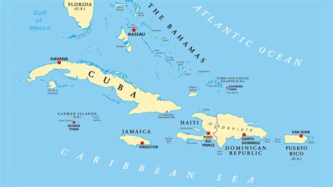 Mapa de las Antillas Mayores y las Bahamas