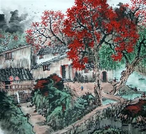 Chinese Village Countryside Painting 1185005, 97cm x 90cm(38〃 x 35〃)